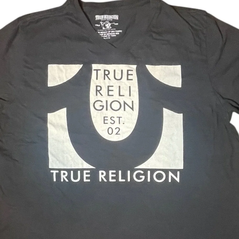 True Religion Mens Horseshoe Logo Graphic‎ T-Shirt Black XXL Short Sleeve Tee